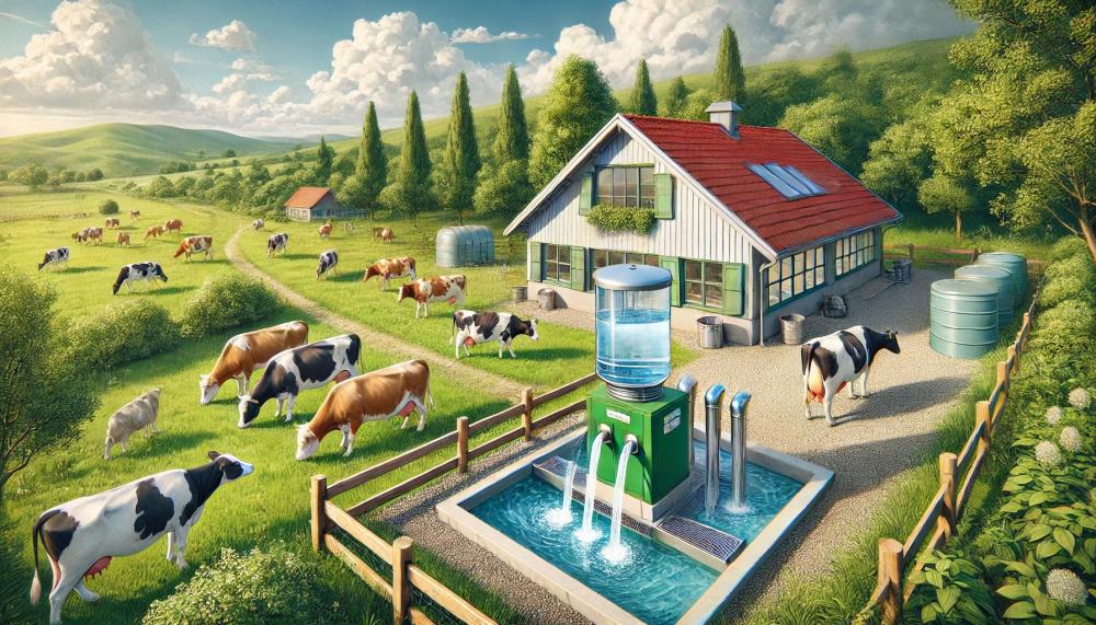 Moderne Tränkestation für Tiere auf einem Bauernhof. Sauberes Wasser sorgt für Hygiene und Gesundheit in der Tierhaltung.