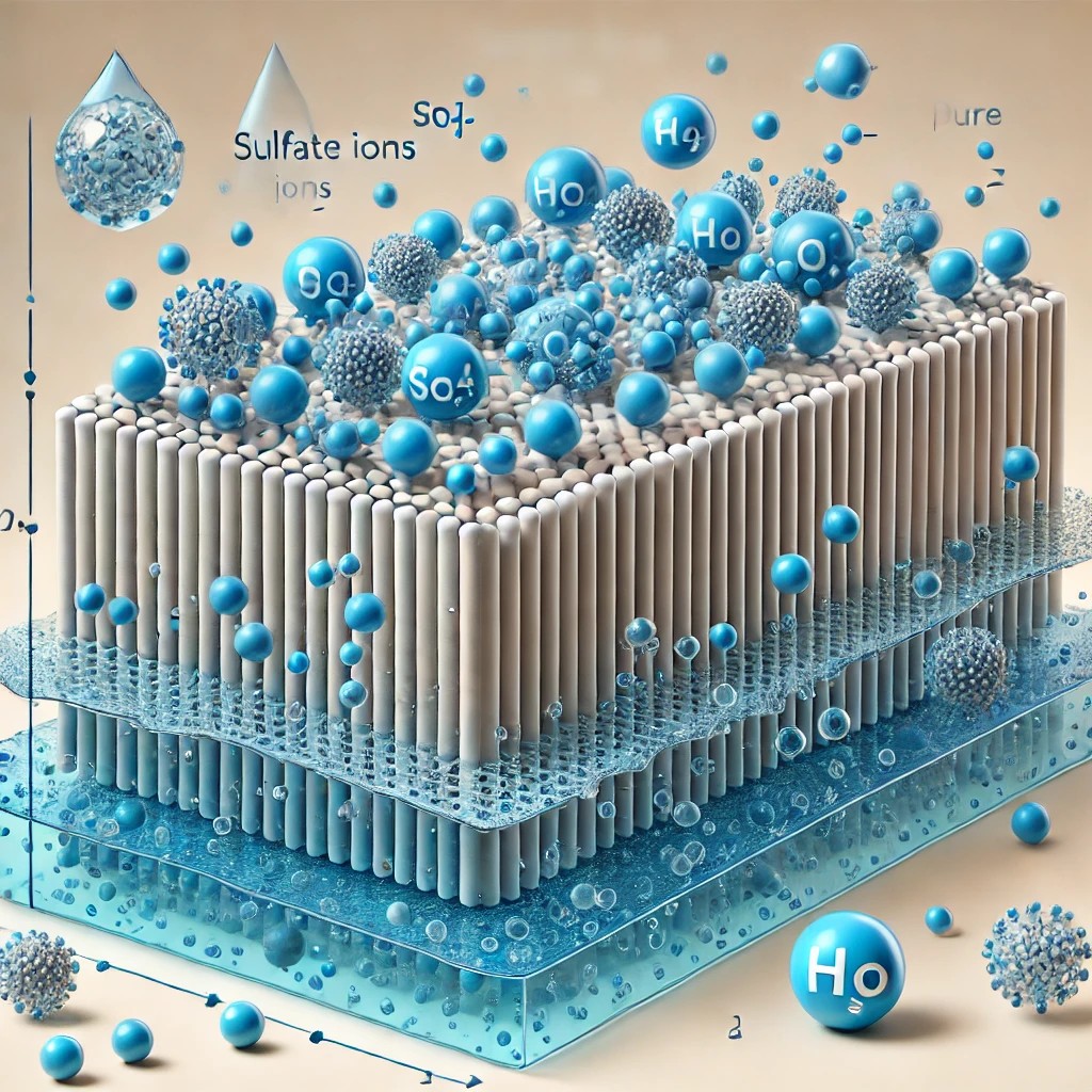 Illustration der Nanofiltration, die Sulfate aus Brunnenwasser entfernt und sauberes Wasser liefert